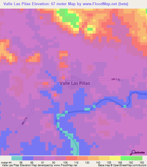 Valle Las Pilas,Nicaragua Elevation Map