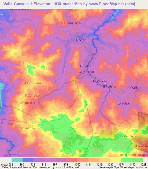 Valle Guayucali,Nicaragua Elevation Map