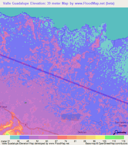 Valle Guadalupe,Nicaragua Elevation Map