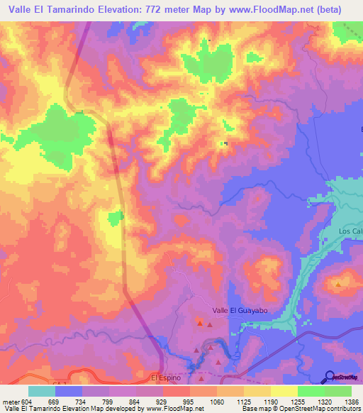Valle El Tamarindo,Nicaragua Elevation Map