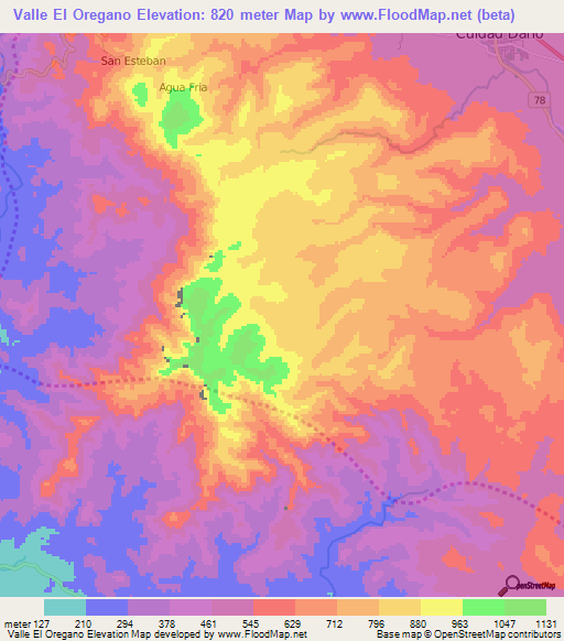 Valle El Oregano,Nicaragua Elevation Map