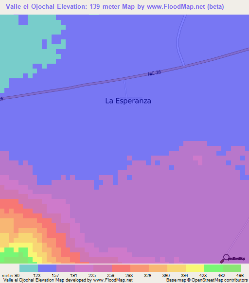 Valle el Ojochal,Nicaragua Elevation Map