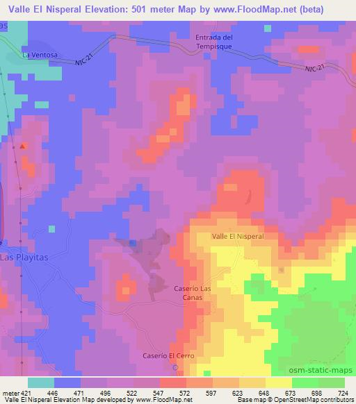 Valle El Nisperal,Nicaragua Elevation Map