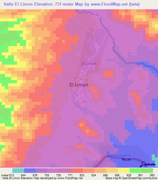Valle El Limon,Nicaragua Elevation Map