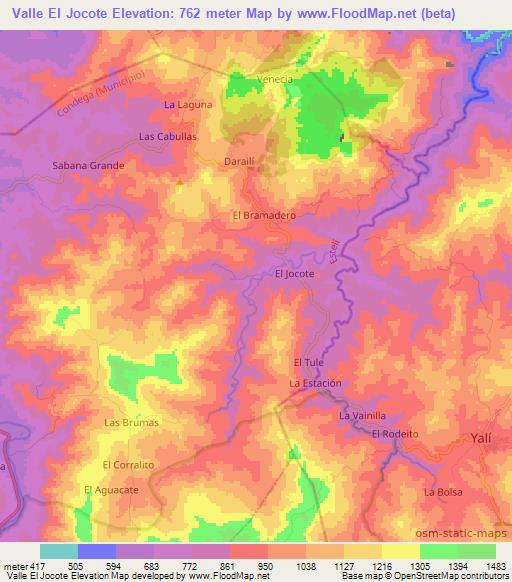 Valle El Jocote,Nicaragua Elevation Map