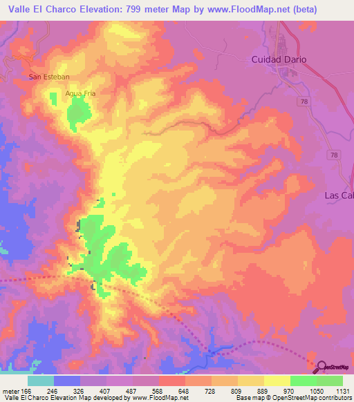 Valle El Charco,Nicaragua Elevation Map