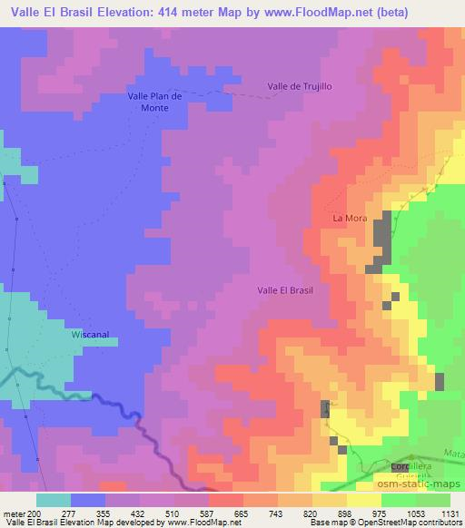 Valle El Brasil,Nicaragua Elevation Map