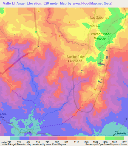 Valle El Angel,Nicaragua Elevation Map