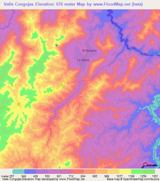 Valle Congojas,Nicaragua Elevation Map
