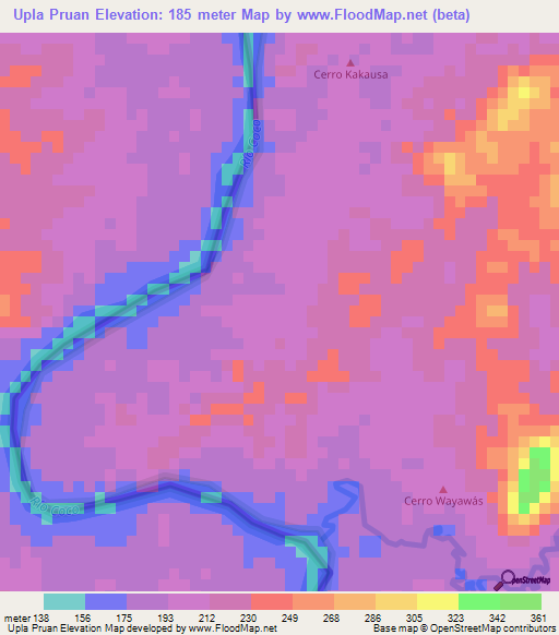 Upla Pruan,Nicaragua Elevation Map