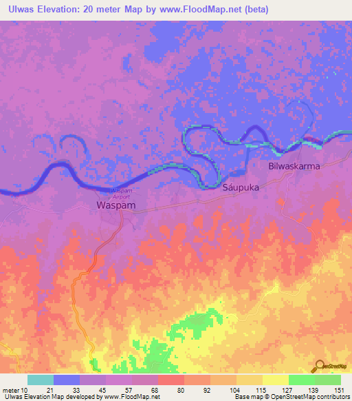 Ulwas,Nicaragua Elevation Map