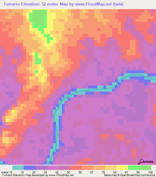 Tumarin,Nicaragua Elevation Map