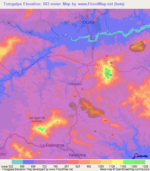 Totogalpa,Nicaragua Elevation Map