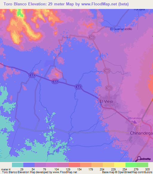 Toro Blanco,Nicaragua Elevation Map