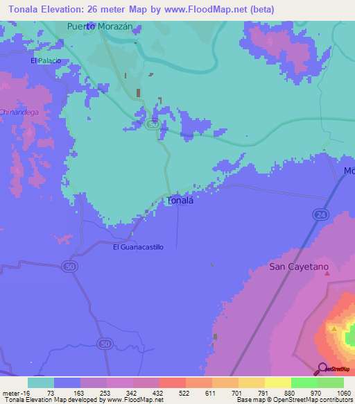 Tonala,Nicaragua Elevation Map