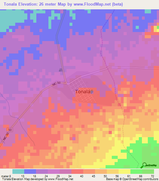 Tonala,Nicaragua Elevation Map