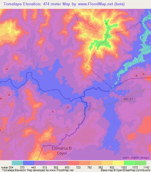 Tomalapa,Nicaragua Elevation Map