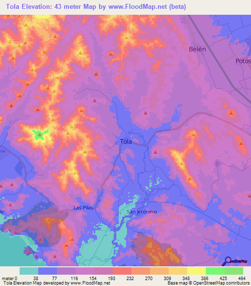 Tola,Nicaragua Elevation Map