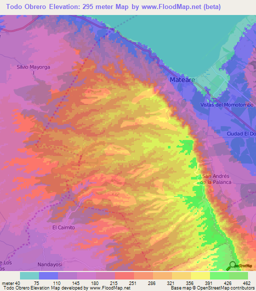 Todo Obrero,Nicaragua Elevation Map