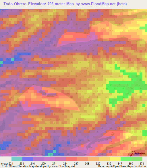 Todo Obrero,Nicaragua Elevation Map