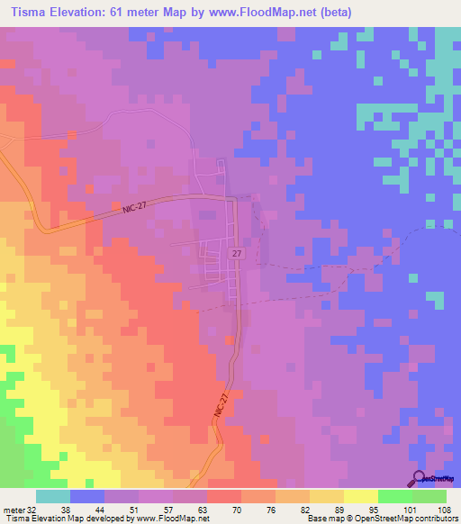 Tisma,Nicaragua Elevation Map