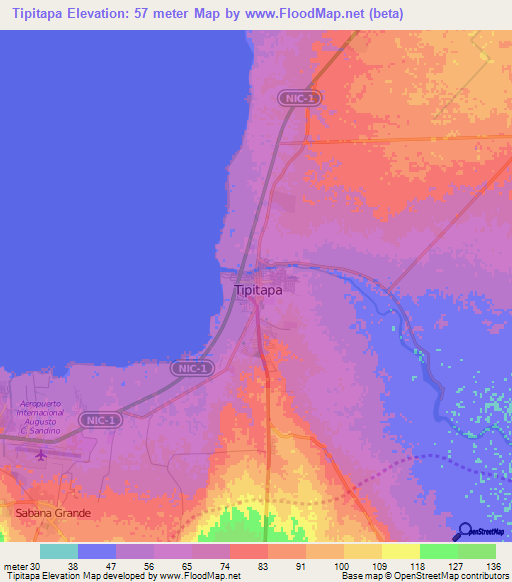 Tipitapa,Nicaragua Elevation Map