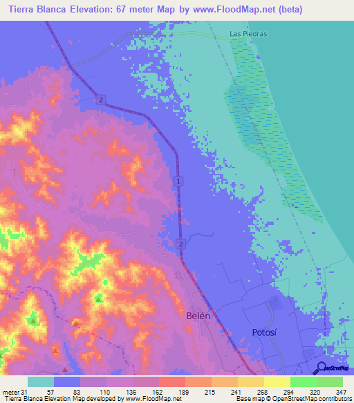 Tierra Blanca,Nicaragua Elevation Map