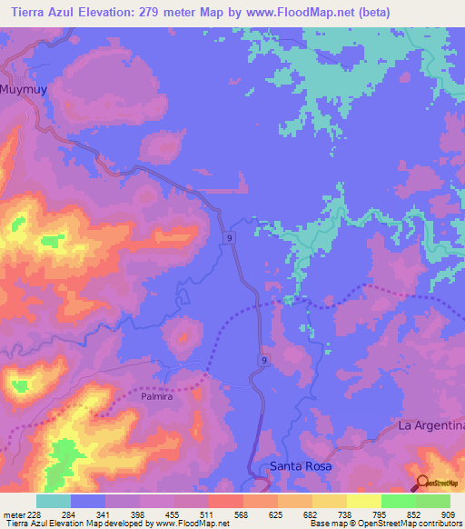 Tierra Azul,Nicaragua Elevation Map