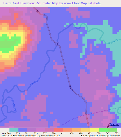 Tierra Azul,Nicaragua Elevation Map