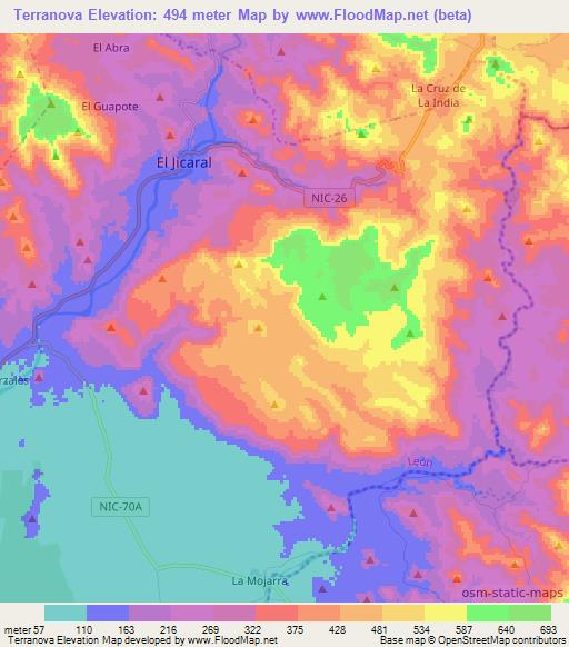 Terranova,Nicaragua Elevation Map