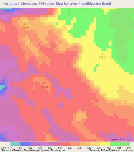 Terranova,Nicaragua Elevation Map