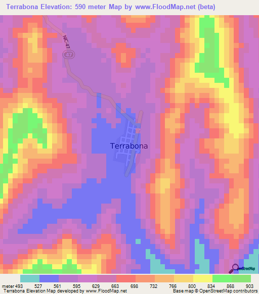Terrabona,Nicaragua Elevation Map