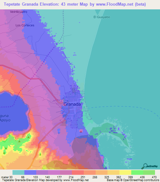 Tepetate Granada,Nicaragua Elevation Map