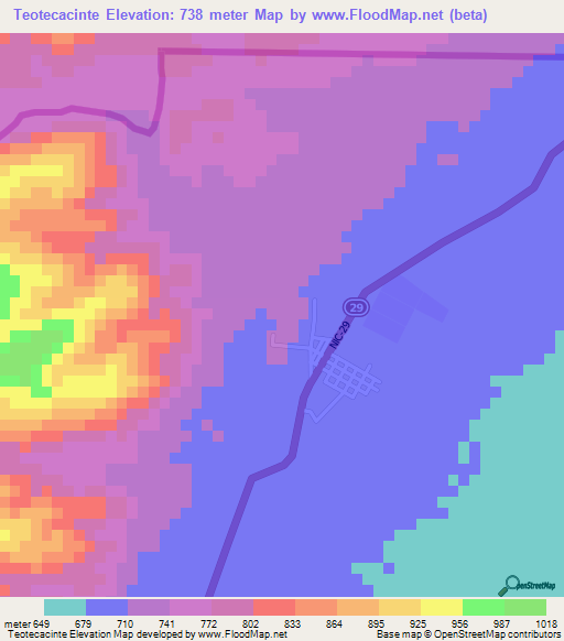 Teotecacinte,Nicaragua Elevation Map
