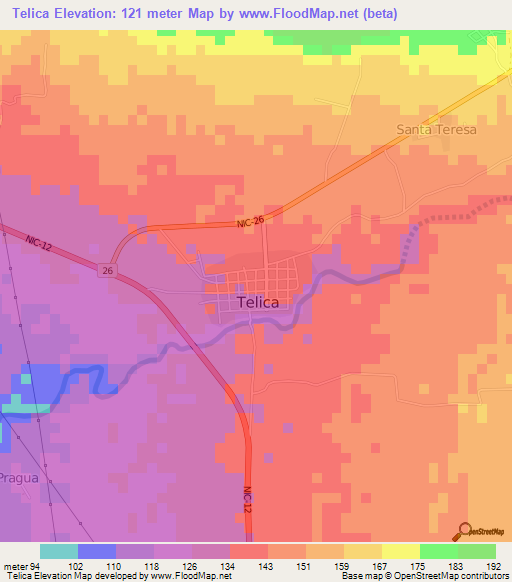 Telica,Nicaragua Elevation Map