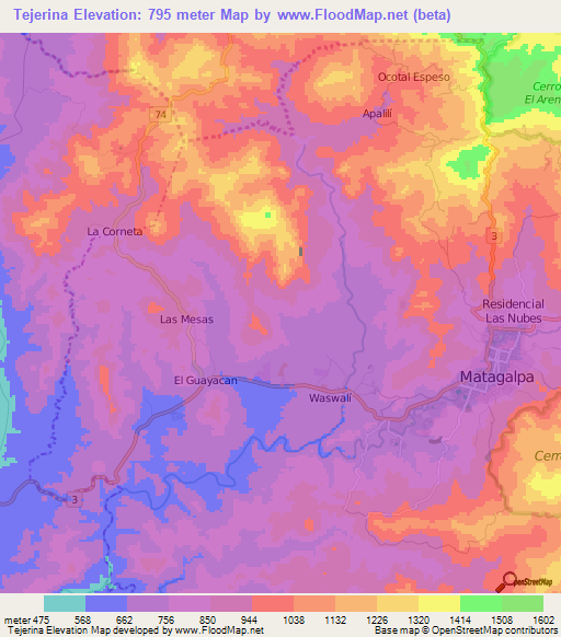 Tejerina,Nicaragua Elevation Map
