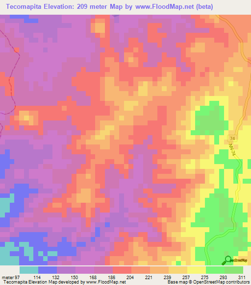 Tecomapita,Nicaragua Elevation Map