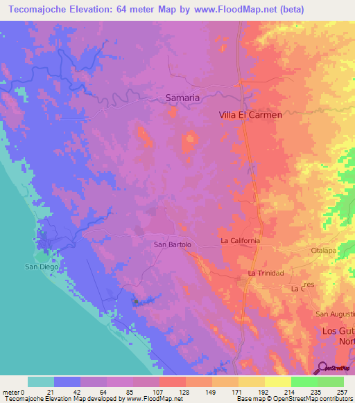 Tecomajoche,Nicaragua Elevation Map