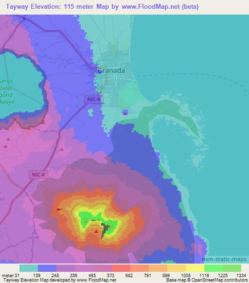 Tayway,Nicaragua Elevation Map