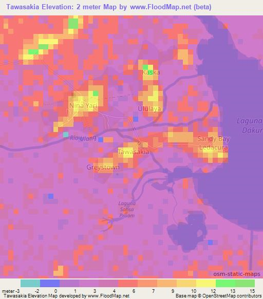 Tawasakia,Nicaragua Elevation Map