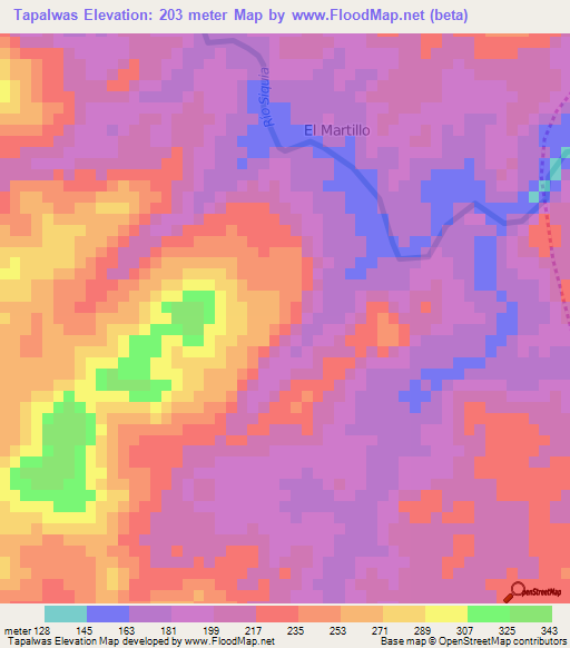 Tapalwas,Nicaragua Elevation Map