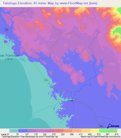 Talolinga,Nicaragua Elevation Map