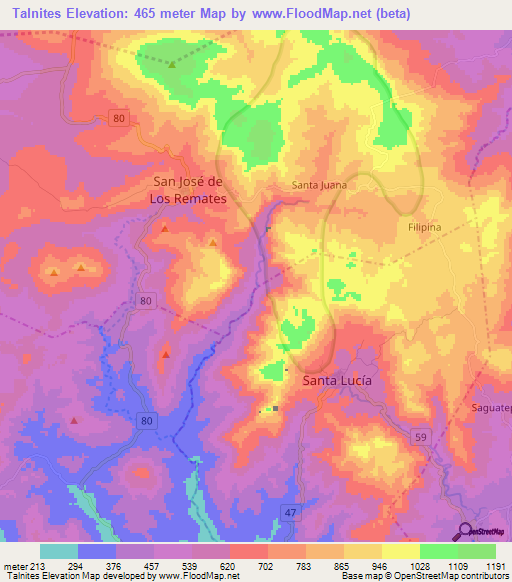 Talnites,Nicaragua Elevation Map