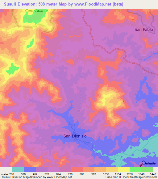 Susuli,Nicaragua Elevation Map