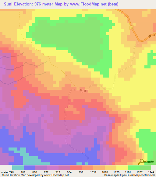 Suni,Nicaragua Elevation Map