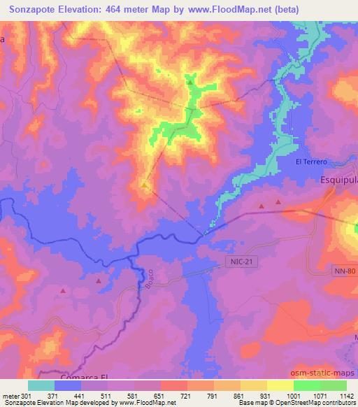 Sonzapote,Nicaragua Elevation Map