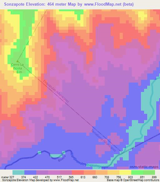 Sonzapote,Nicaragua Elevation Map