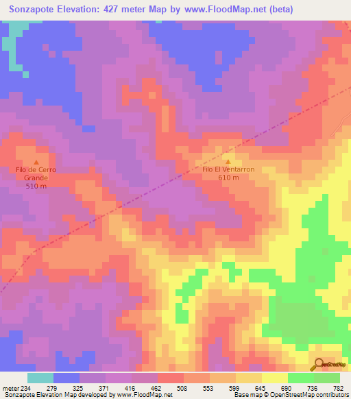 Sonzapote,Nicaragua Elevation Map