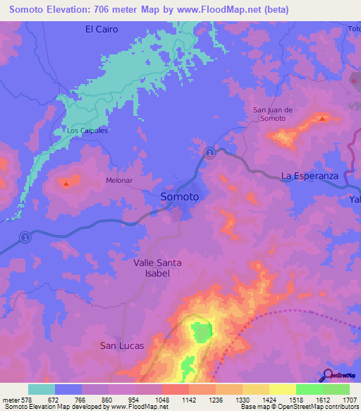 Somoto,Nicaragua Elevation Map