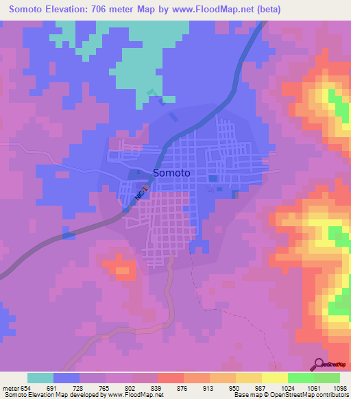 Somoto,Nicaragua Elevation Map